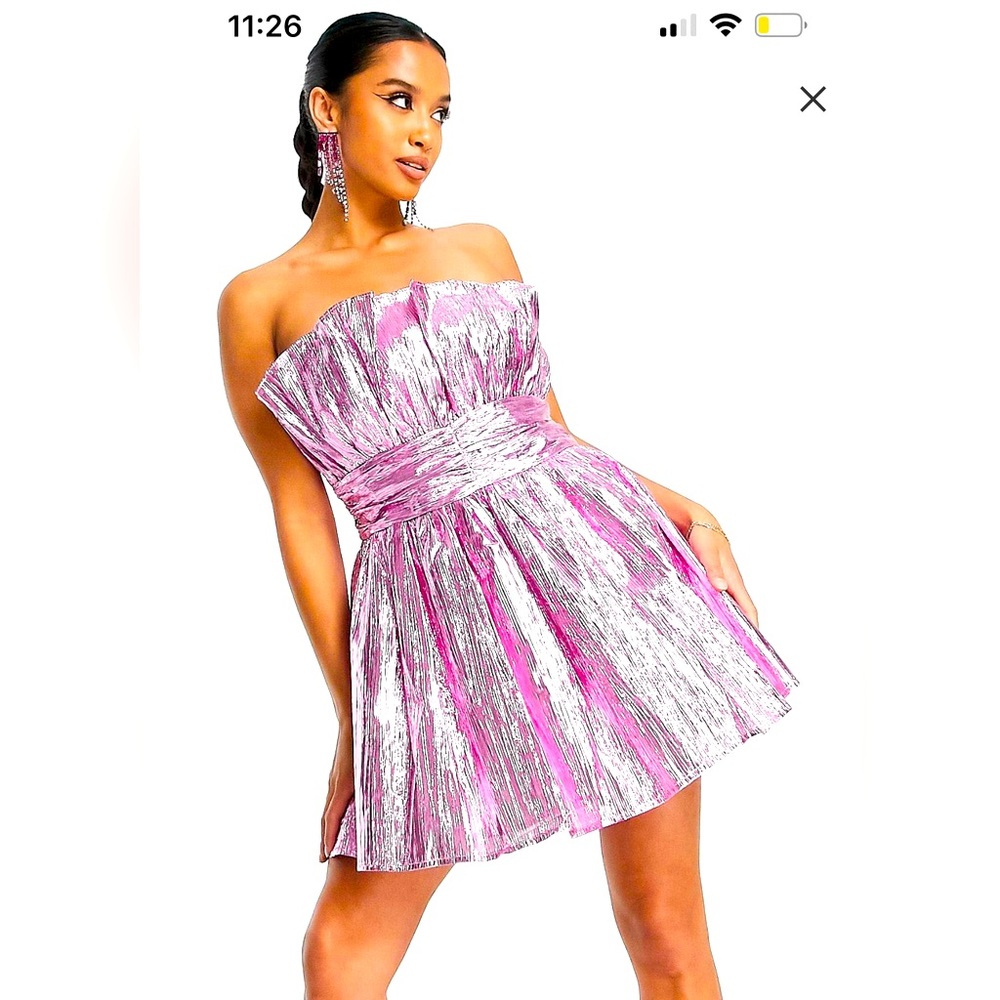 COLLECTIVE THE LABEL STRUCTURED BANDEAU TIER MINI DRESS IN PEWTER-PURPLE